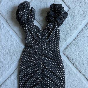 BCBGMaxAzria Black and White Ruched Mini Dress